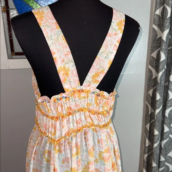 Intimately Free People Dance With Me maxi dress ivory/orange/yellow floral SZ M - Picture 5 of 8